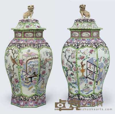 YONGZHENG (1723-35) A PAIR OF VERY FINE LARGE FAMILLE ROSE JARS AND COVERS 